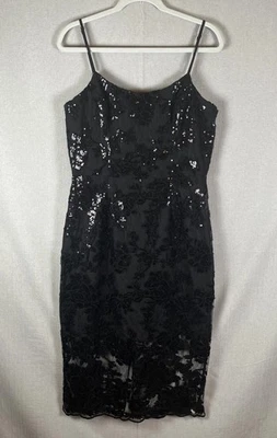 Vestido The Population Negro Floral Lentejuelas Encaje Midi KATE Vestido Mujer Talla Grande Foto 1 de 4