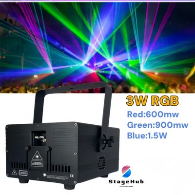 3W RGB Animation Laser Projector ILDA DMX wedding DJ Party Stage Lazer Lighting - Image 1 of 4