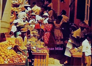 2 60er Jahre Barbados Straßenverkäufer Stadtbild LKW Markt Dia Film Fotos - Bild 1 von 5