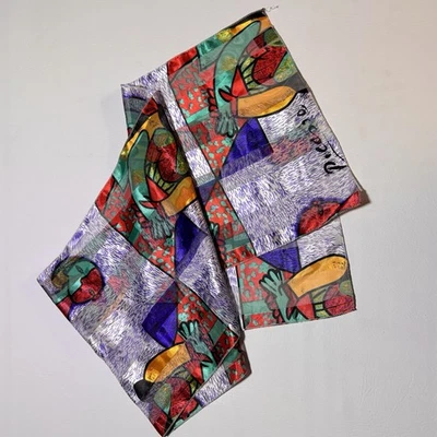 Bufanda de moda a rayas abstractas estilo arte Picasso sensación de seda de colección artística funky Foto 1 de 4