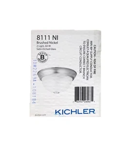 KICHLER 11.25 in. 2-Light Brushed Nickel Hallway Flush Mount with Seedy Glass - Picture 1 of 2