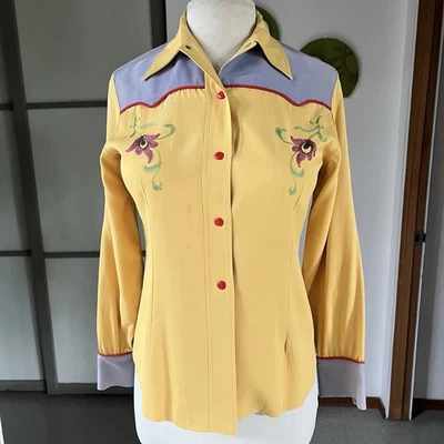 1940s Or 50s H Bar C Two Tone Rayon Gabardine Woman’s Western Shirt S/M - Image 1 of 4