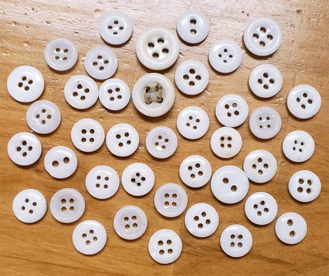 40 ANTIQUE Cream White CHINA PORCELAIN Sew Through Thru BUTTONS~ Hole #s + Sizes Cover