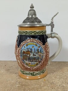 Vintage German-Style Beer Stein with Lid – Oktoberfest Munich Scene/Folk Art - Picture 1 of 9