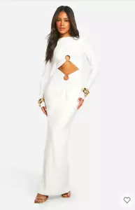 ABITO DAMIGELLA D'ONORE BOOHOO SATIN TWIST ANTERIORE bianco nuovo con etichette taglia US6 UK10 - Foto 1 di 5