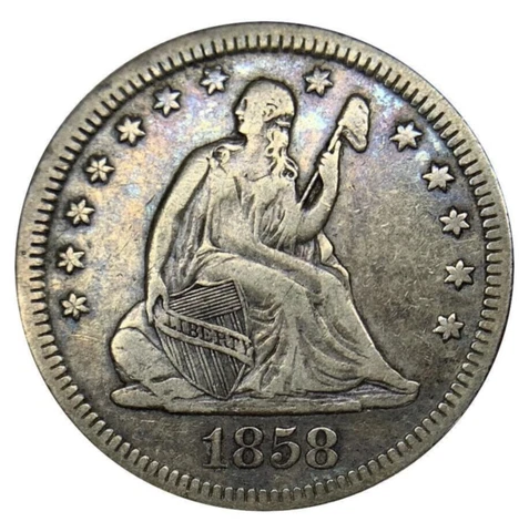 1858 SEATED LIBERTY SILVER QUARTER *XF++* COLOR TONING! A BEAUTY! FREE SHIPPING! Cover