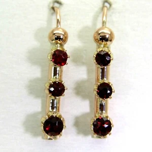 Pendientes de gota de oro rosa de 9 quilates de conversión de granate victoriano trilogía - Imagen 1 de 12