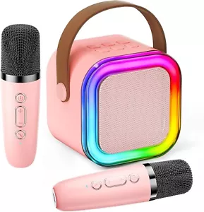 Mini Karaoke Machine with 2 Wireless Microphones Bluetooth Speaker Pink - Picture 1 of 6