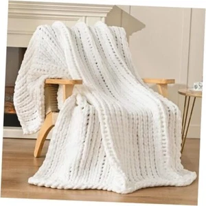 Chunky Knit Blanket Throw 40"x50", 100% Hand 40x50 Inches 01 - Pure White - Picture 1 of 8