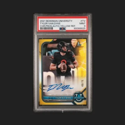 2021 Bowman University Chrome Tyler Van Dyke Yellow Refractor AUTO /75 1st PSA 9 - Image 1 of 4