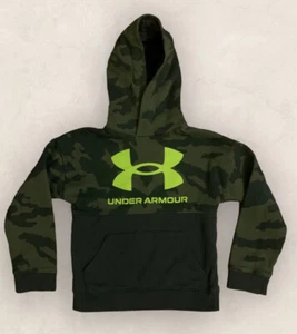 Boys Size YSM UNDER ARMOUR Hoodie Sweatshirt Camouflage/Green/Neon Logo - Picture 1 of 4