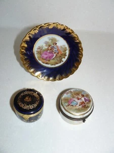 Limoges Porcelain Courting Couple ~ Fragonard Dish, Cobalt Blue box, vintage box - Picture 1 of 14