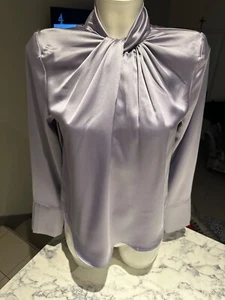 River Island satin twist neck blouse with split cuff in silver lilac bnwt size 6 - Picture 1 of 18