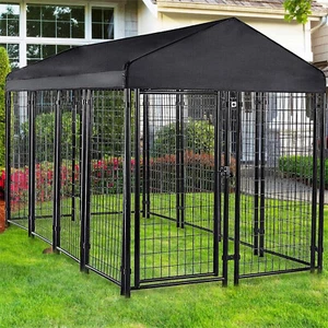 Outdoor Large Heavy Duty Dog Kennel Cage w/ Cover Metal Fence Chicken Coop House - Picture 1 of 17