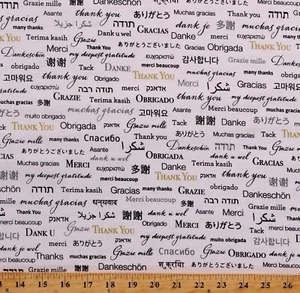 Cotton Thank You Words World Languages Travel Fabric Print by the Yard D766.75 - Picture 1 of 1