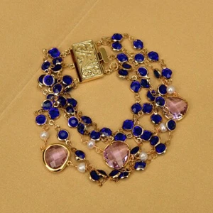 8'' 5 Rows White Pearl Lavender Glass Blue Crystal Rosary Chain Bracelet Beaded - Picture 1 of 5