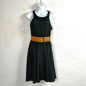 DOTTI Womens Dress Size 8 Black Sleeveless Round Neck A-line Belted - Picture 1 of 10