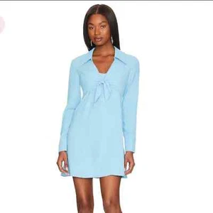 Amanda Uprichard Quinlin blau vorne zum Binden Langarm Minikleid Größe Medium - Bild 1 von 6