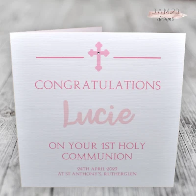 Personalised 1st Holy Communion Card Girls Girl Female Daughter Granddaughter - Image 1 of 4