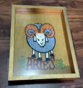 VTG 70's MCM Framed Crewel Aries Zodiac Astrology Wall Picture. - Picture 1 of 8