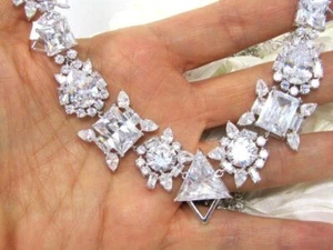 BREATHTAKING Signed Fallon Cubic Zirconia Large Jagged Edge Necklace WOW - Picture 1 of 10