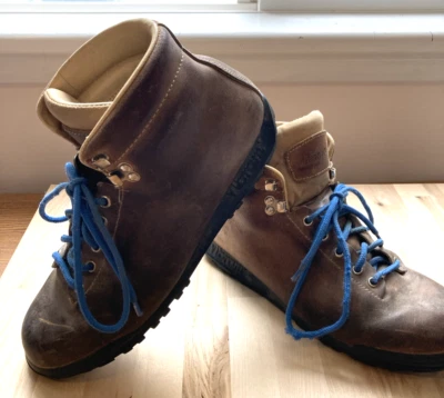 Merrell  Vintage Mountaineering Hiking Leather Boots Italy  Men's 9.5 Brown Blue - Image 1 of 4