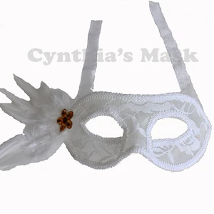 Maschera veneziana in pizzo bianco con piume festa ballo martedì grasso Halloween - Foto 1 di 1