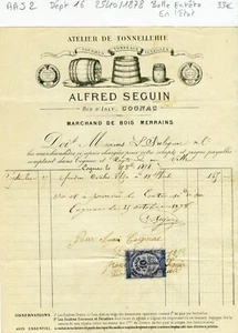 Dépt 16 - Cognac Rue d'Isly - Belle Entête Atelier de Tonnellerie du 25/10/1878 - Picture 1 of 1