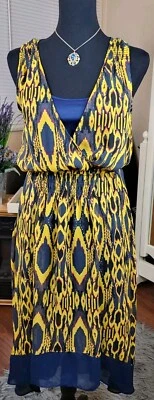 Vestido midi Vera Wang Princesa para mujer azul, amarillo y magenta, talla pequeña Foto 1 de 4