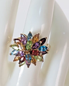 PAJ Cluster Statement Ring 925 Sterling Silver Vermeil Citrine, Topaz, Amethyst - Picture 1 of 8