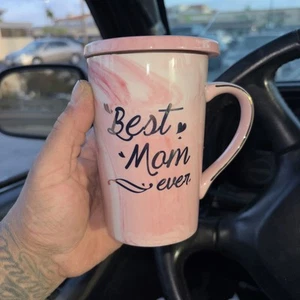 14 Oz Pink Best Mom Ever Coffee Mug , w/ matching coaster , Novelty Marble Mug - Picture 1 of 8