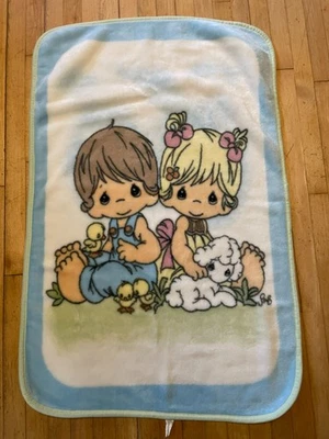 Rare Precious Moments Precious Pals Boy Girl Sheep Lamb Baby Blanket Plush 29x46 - Image 1 of 4