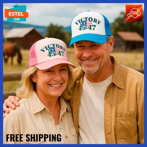Victory 45-47 Trucker Hat USA Flag Cap Pro Trump 2024 Mesh Cotton Patriotic Gift - Imagen 1 de 71