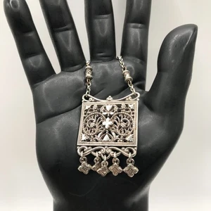 Collana ciondolo Brighton placca argento palazzo stile etnico look vintage 16-17,5 - Foto 1 di 11