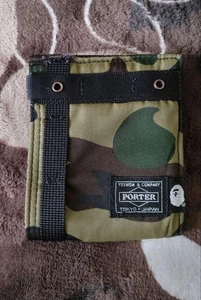USED PORTER テ A BATHING APE BIFOLD WALLET CAMO GOOD - Picture 1 of 12