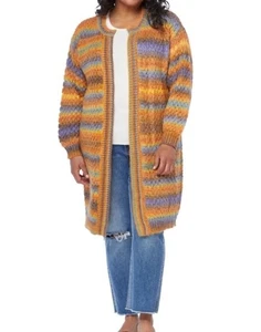 New Vince Camuto Space Dyed Stripe Open Front Cardigan Sweater Wild Rose Large - Picture 1 of 7