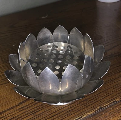 Florero de colección Leonard plateado lirio de agua loto cuenco de 3 piezas rana raro Foto 1 de 2