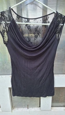 Express Extra Pequeño Negro Mujer Manga Corta Blusa Encaje Foto 1 de 3