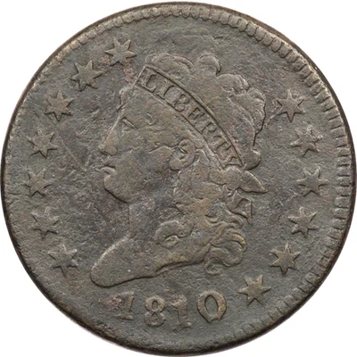 1810 Classic Head Large Cent 1C, Very Fine VF, Environmental Damage - Image 1 of 2