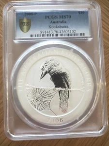 2008 10oz Silver Perth Mint Kookaburra PCGS MS70 HIGHEST GRADE PERFECT COIN RARE - Picture 1 of 2