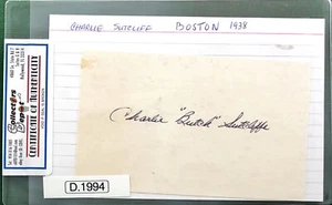 CHARLIE BUTCH SUTCLIFFE BASEBALL AUTOGRAPHED INDEX CARD WITH COA BOSTON BEE - Picture 1 of 1