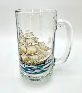 Chincoteague Island Virginia Tall Glass Mug w/ Sailing Ship and Waves Design 5" - Picture 1 of 13