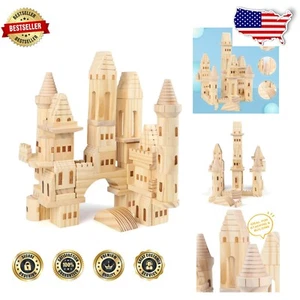 Natural Pine Wood Castle Building Blocks - 75PCS Set for Imaginative Play - Picture 1 of 10