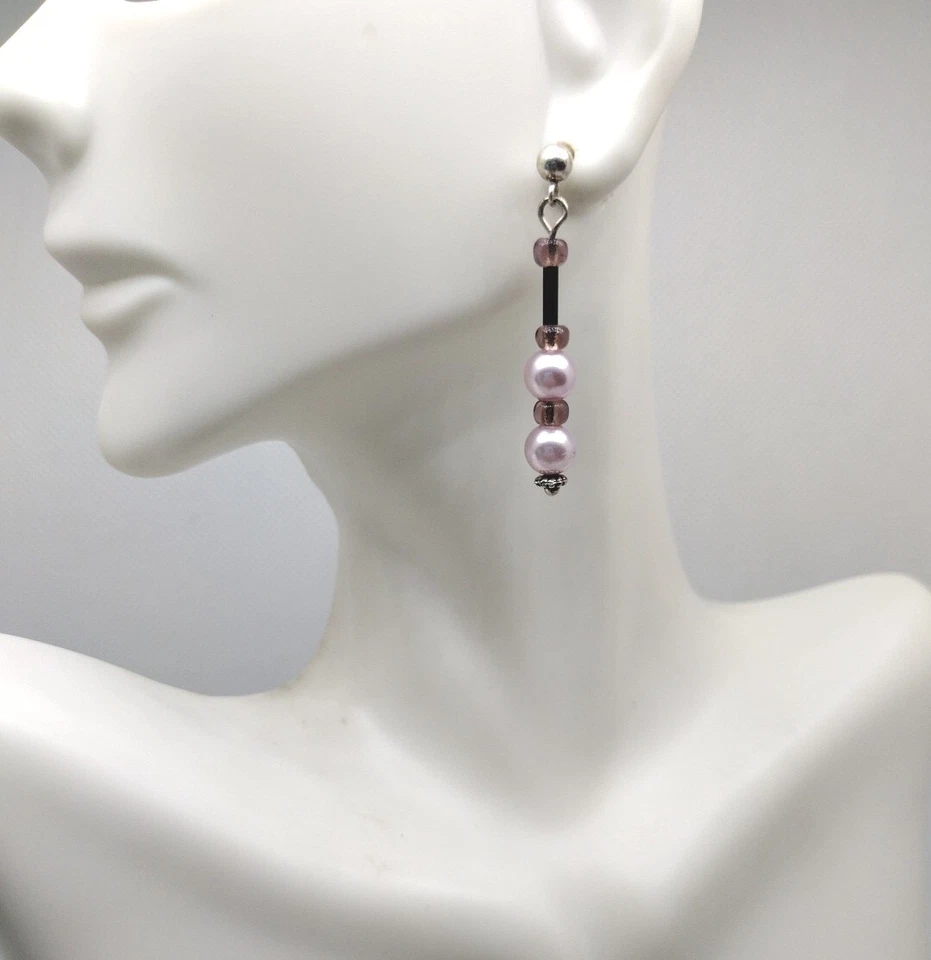 Pendientes colgantes rectos de plata de ley 925 Barbie rosa con cuentas joyas Foto 1 de 4