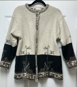 Whortleberry of Scotland Lambswool Black & Cream Cardigan Sweater Coat Medium - Picture 1 of 3