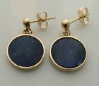 9 Carat Yellow Gold 375 Pair Of Circular Drop Earring With A Blue Stone...