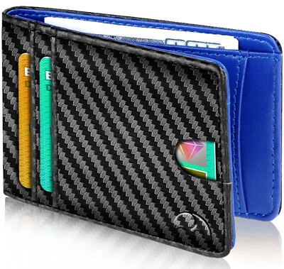 Cartera monedero delgada con bloqueo RFID FIBRA DE CARBONO para hombre con soporte para tarjeta de crédito Foto 1 de 4