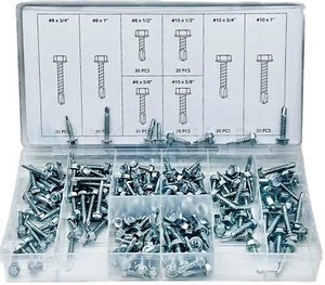 200-tlg Selbstschrauben Sortiment Set (SAE) Sechskantkopf Blechschraube NEU - Bild 1 von 1