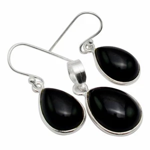 Colgante Regalo San Valentín Plata Esterlina 925 Ónix Negro + Pendientes Joyería ST-035 - Imagen 1 de 1