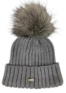 Calvin Klein Mujer Gris Tejido con Cable Pom Pom Gorro Esquí Sombrero Logo O/S - Imagen 1 de 6